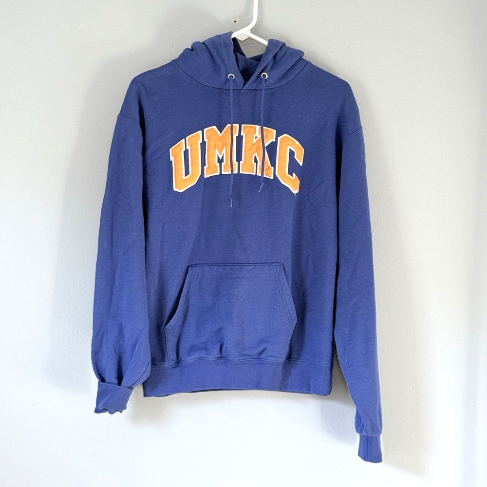 UMKC Hoodie Unisex Medium Champion Blue Gold Embroidered Fleece Kansas City Roos
